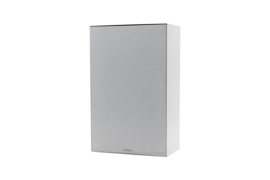 Black smart home device with screen showing time and temp