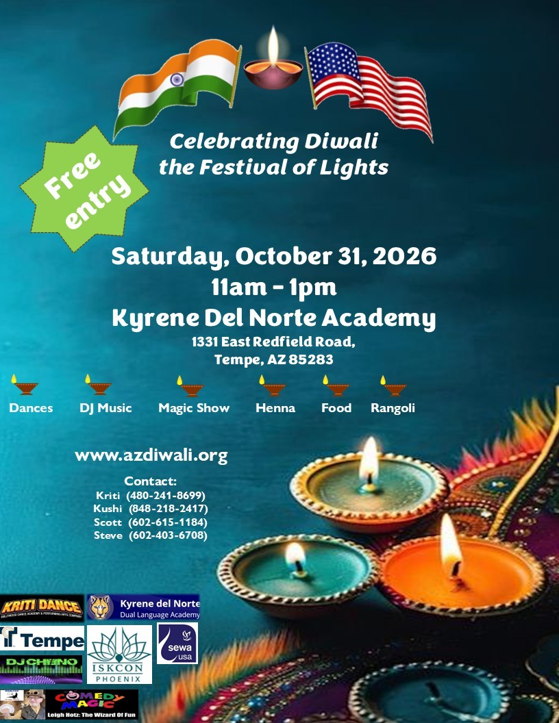 Tempe Diwali Flyer indicating the time and location of the event.