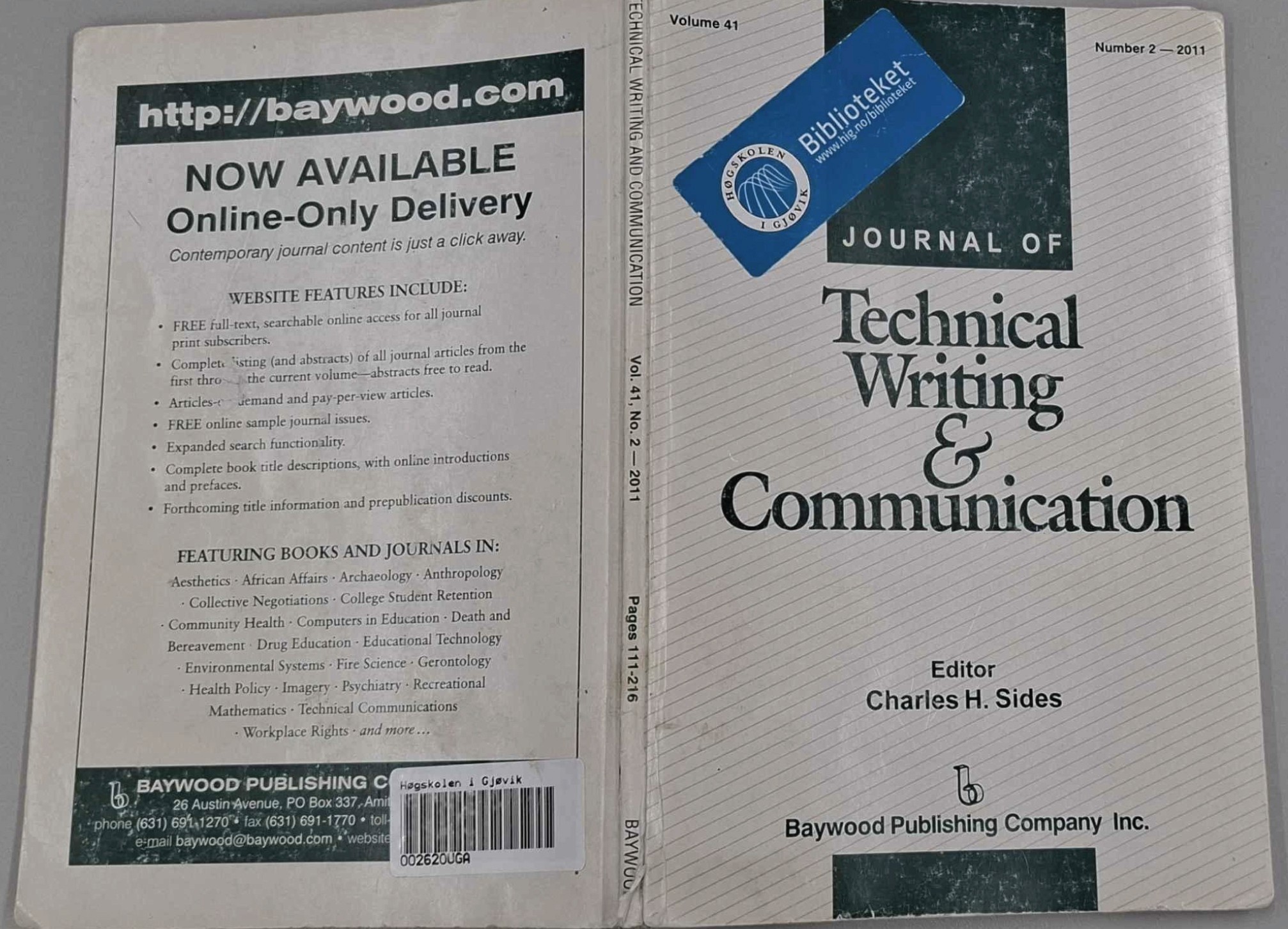 orginal omslag for Journal of Technical Writing and Communication