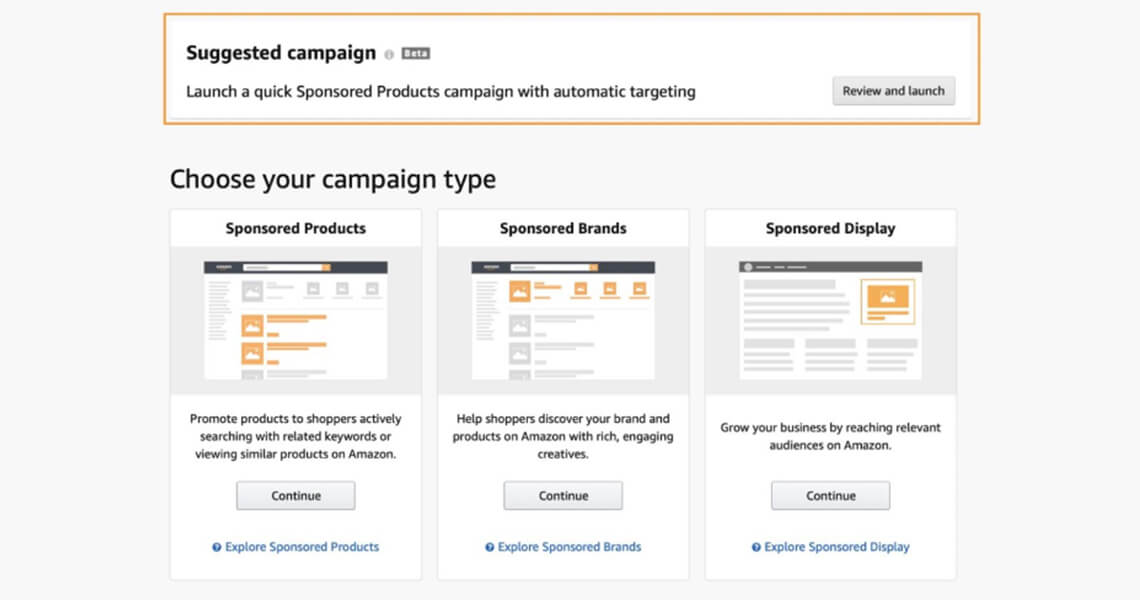 Amazon suggests campaign type for Amazon Sponsored Ads