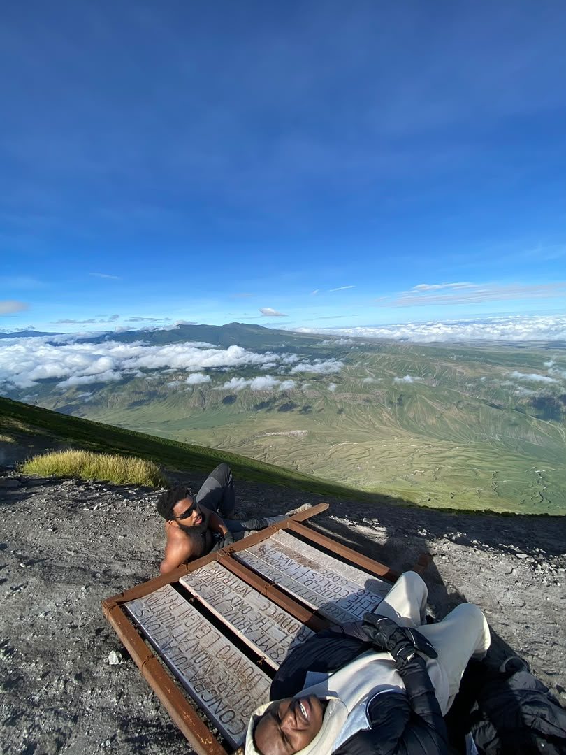 A hiking group resting in the mountains.