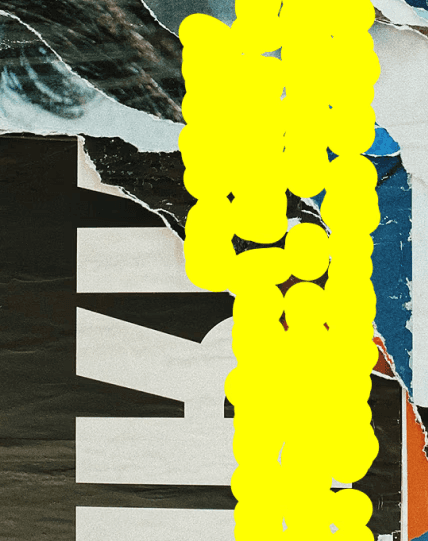 Scratched paper with yellow dots and an artful decorative image.