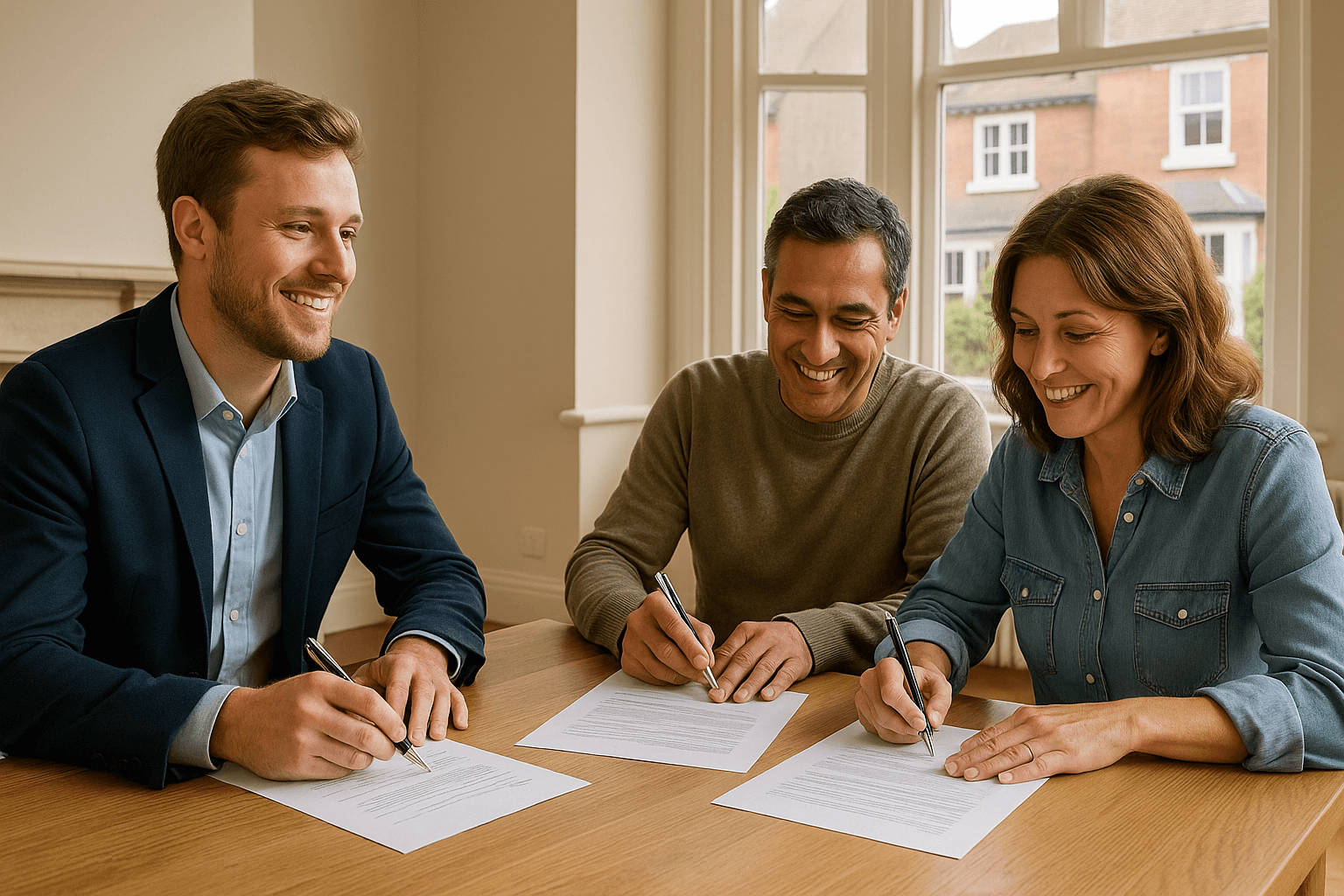 An older couple signing property selling documents