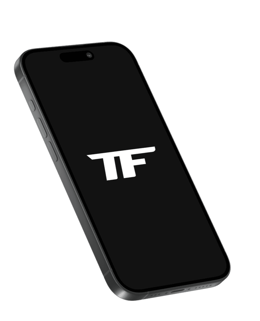 An iPhone with a sample screen of the ten fld training app