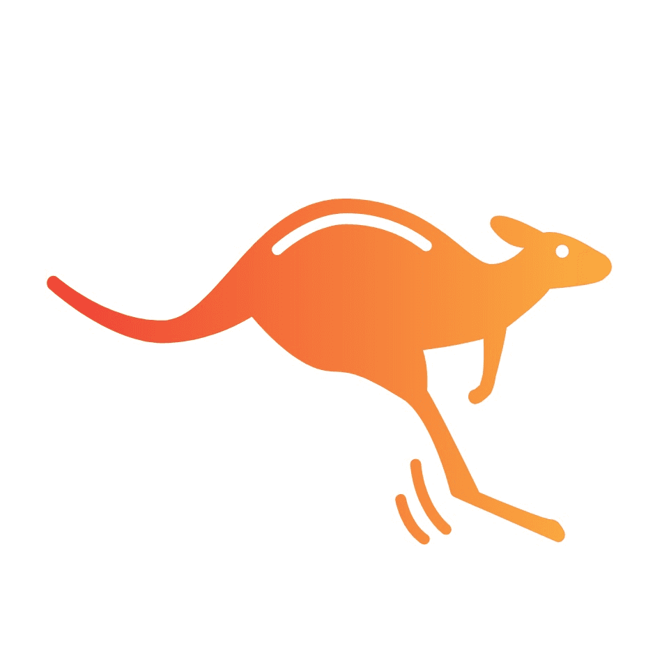 KangaROI logo, a kangaroo jumping to the right