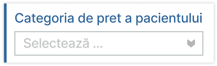 Filtrare pacienți după categoria de preț asociată.