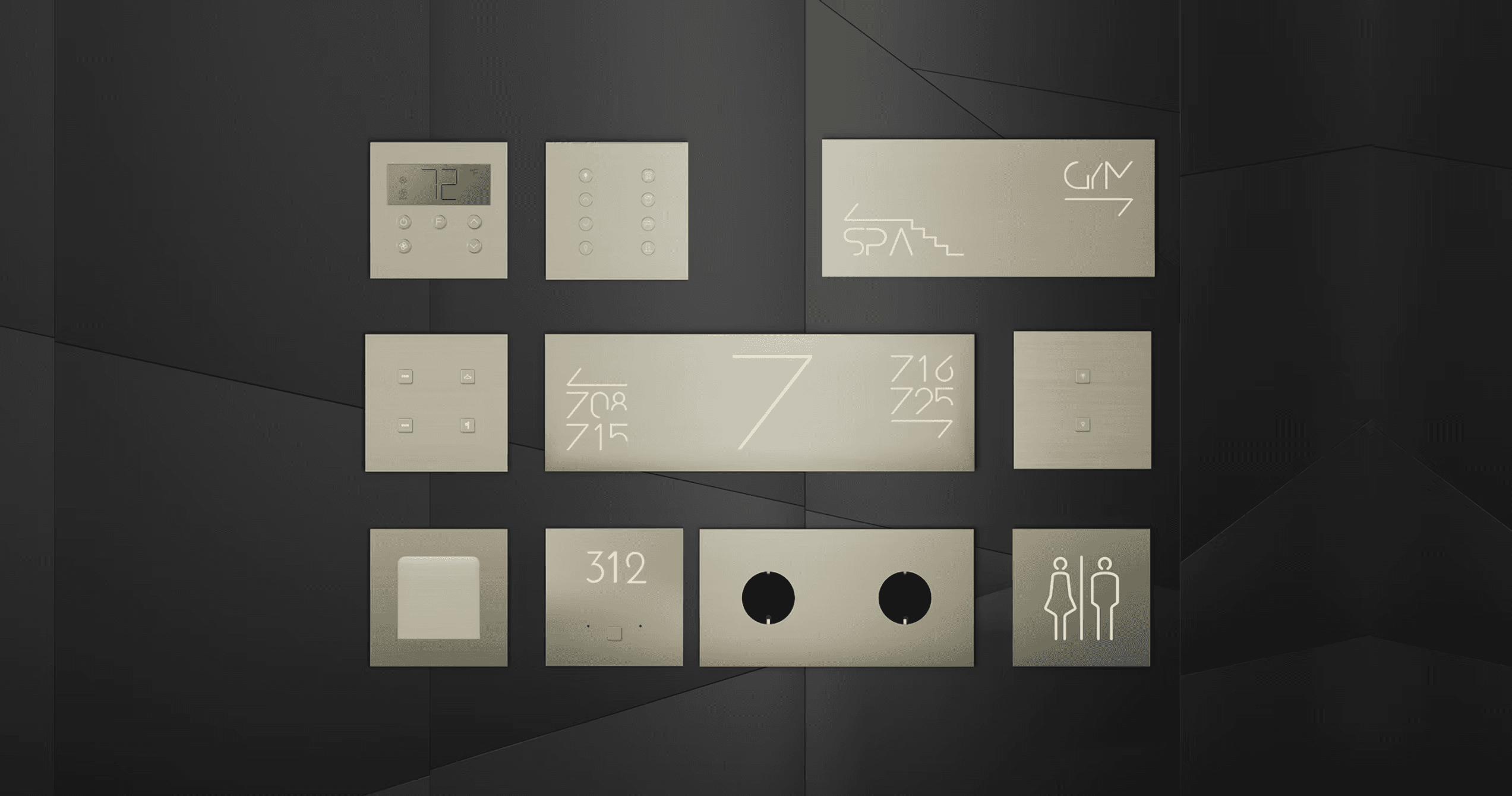 Modern hotel room door signs and controls.
