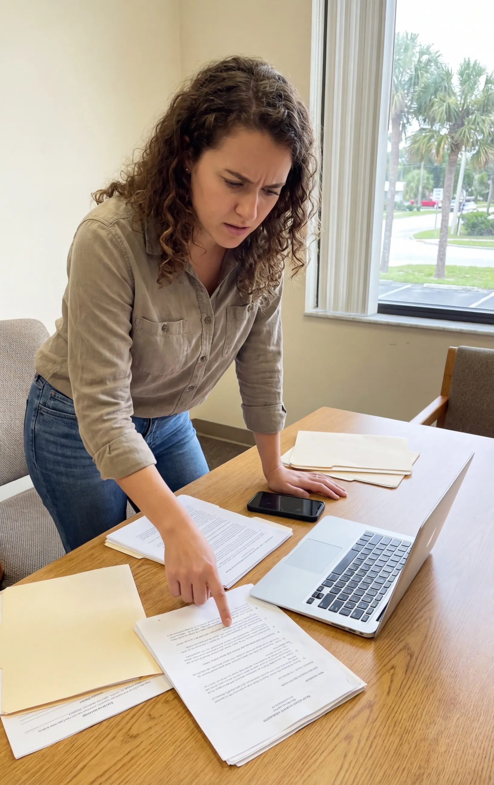 Woman works at desk with laptop and papers, RockN' Socials Digital Marketing Agency.