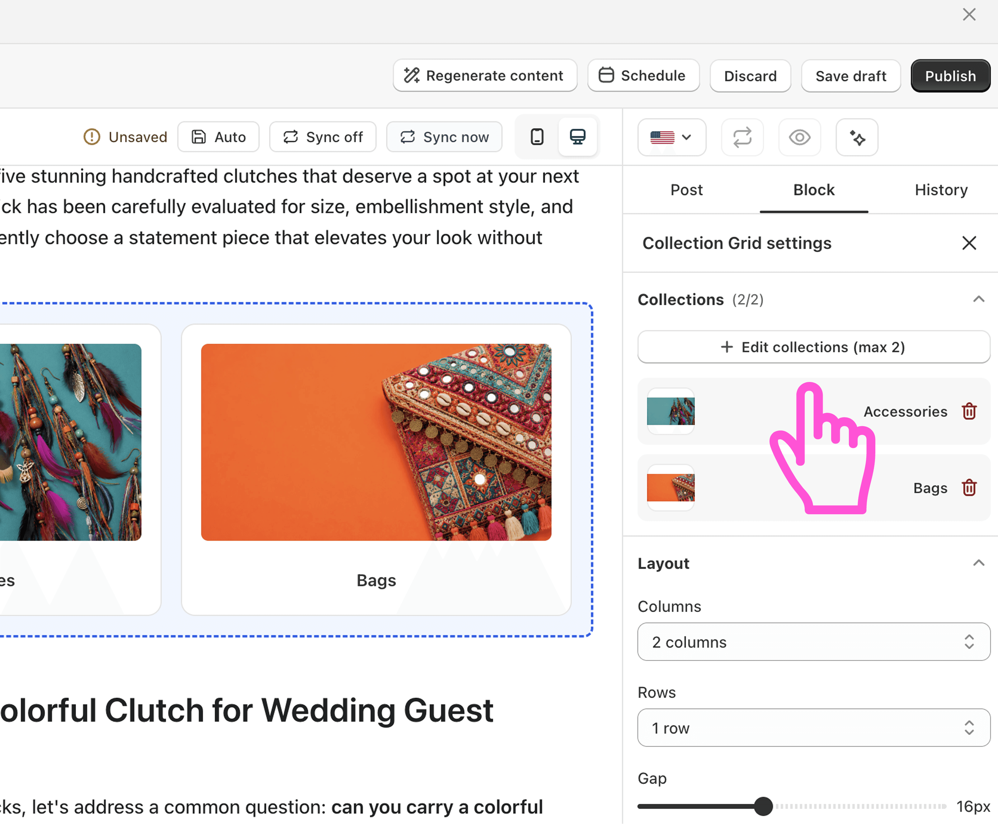 How to add a product collection to a blog post in Shopify?