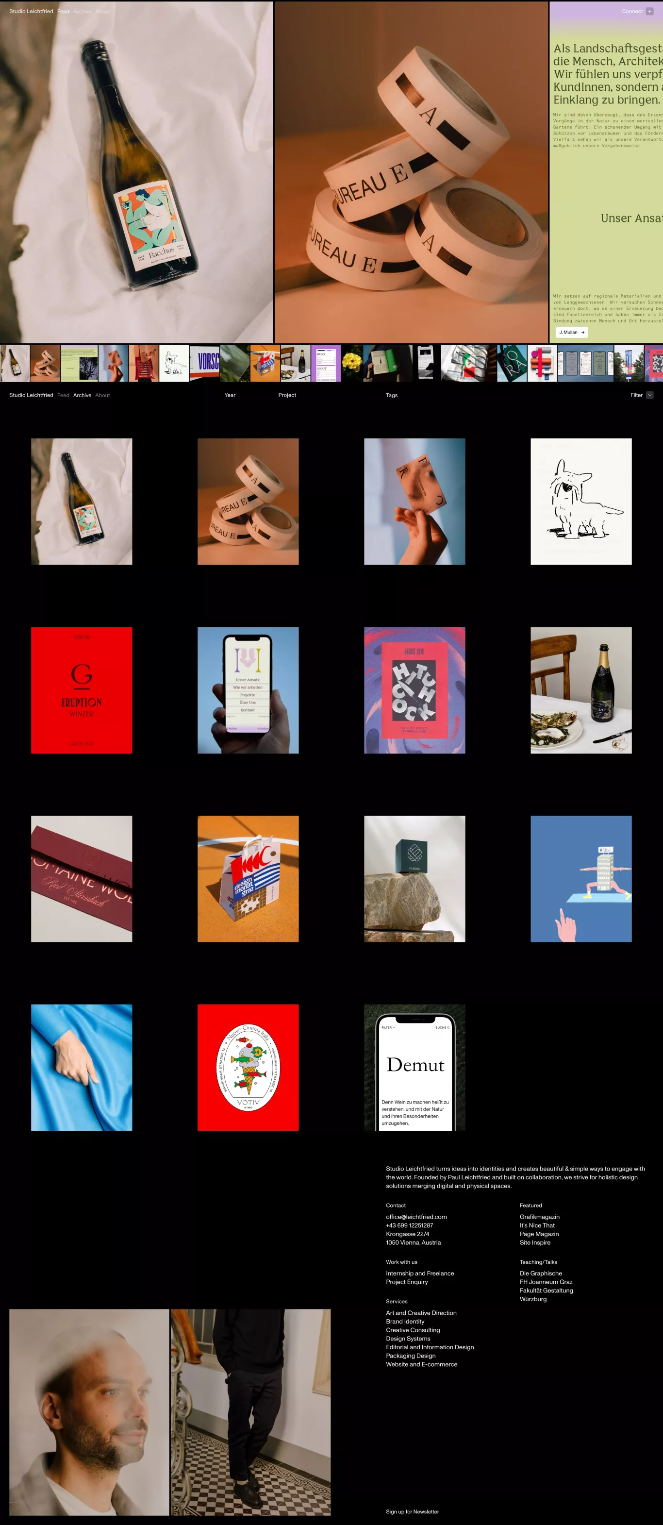 Studio Leichtfried portfolio page screenshot showcasing Design and Tech design