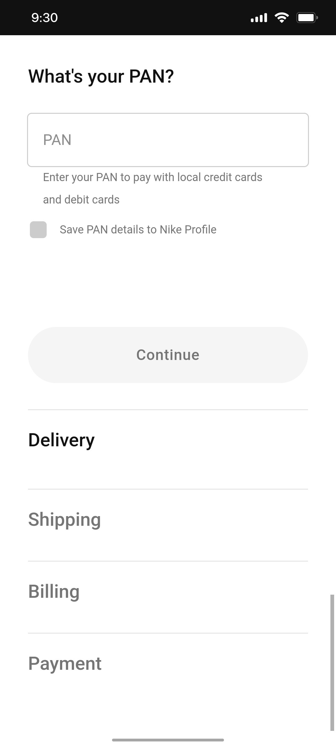 Nike App Pan Detail Screen