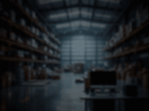 A large warehouse with many shelves filled with boxes.