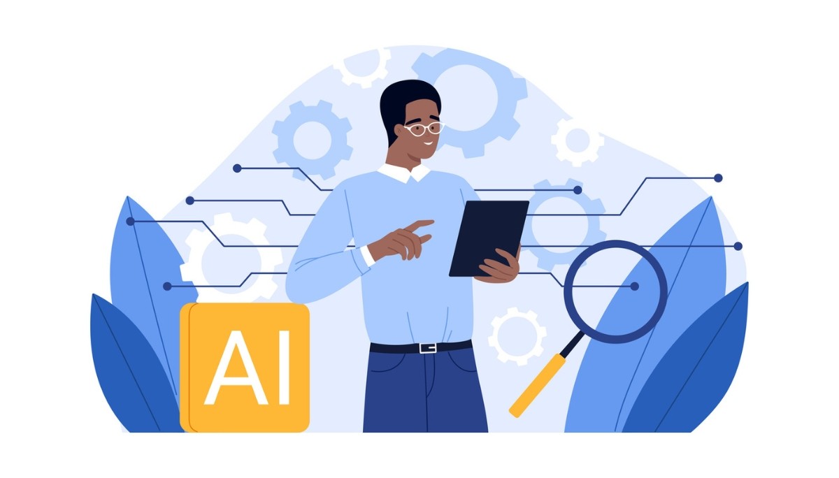 Illustration of two people adjusting interlocking gears within a circular arrow loop, surrounded by charts and checklists.
