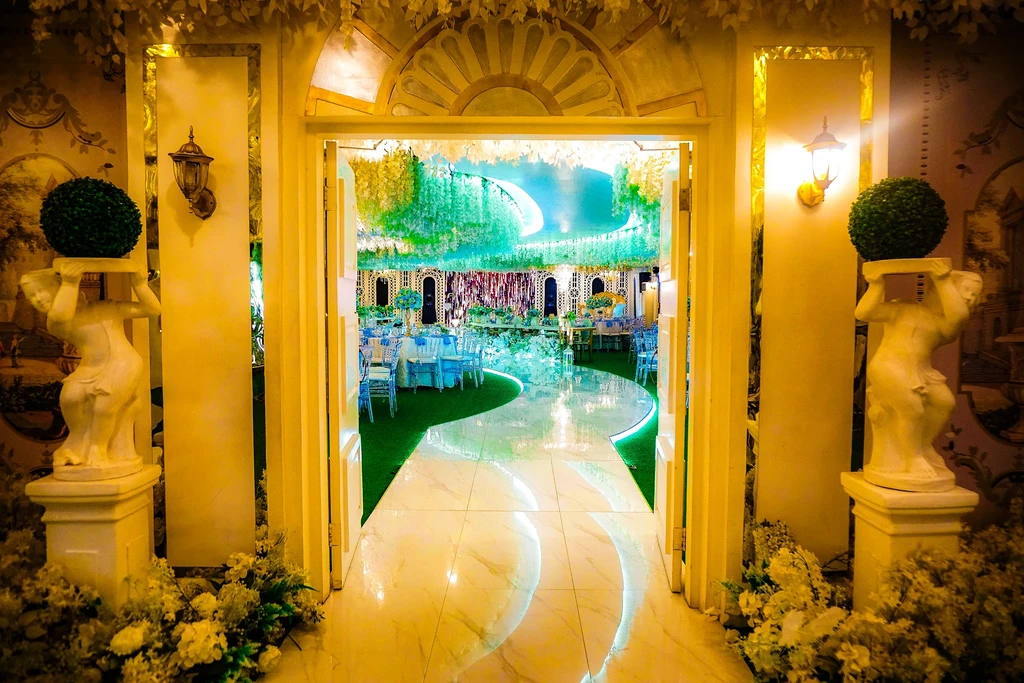 Golden floral doorway entrance of Celestia Hall, Stalla Suites Events Place