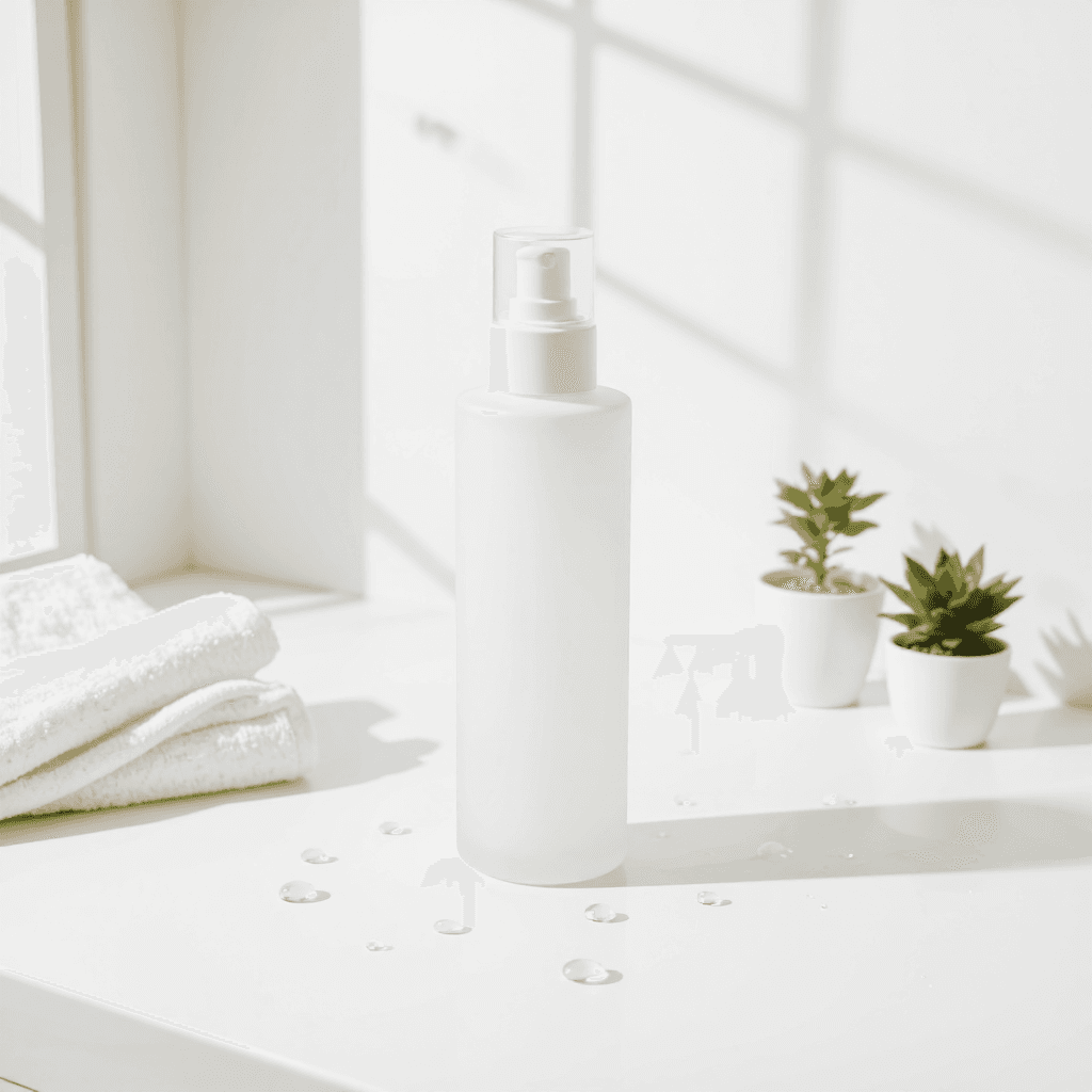 product photography of a bottle of calming glow mist for skincare