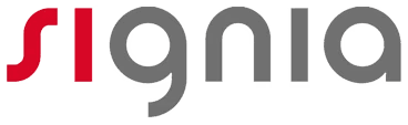 Logo of Signia, featuring red and gray elements with the word "Signia" prominently displayed.