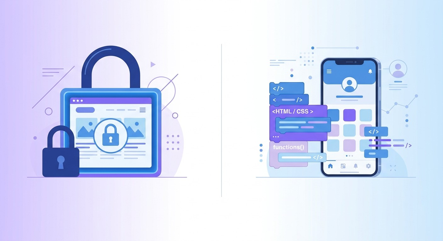 Comparison of a locked hosted website versus portable code and a mobile app