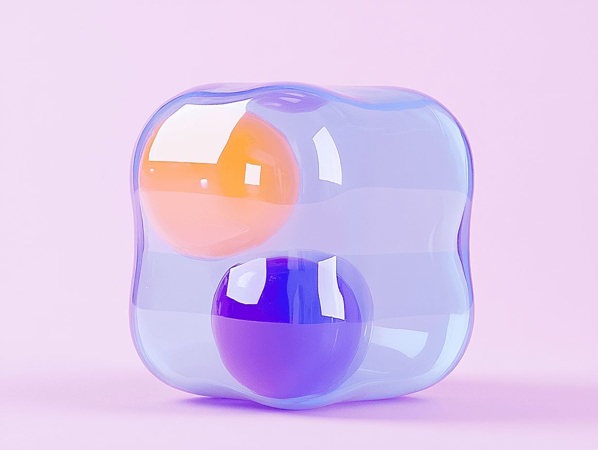 Transparent cube with balls inside