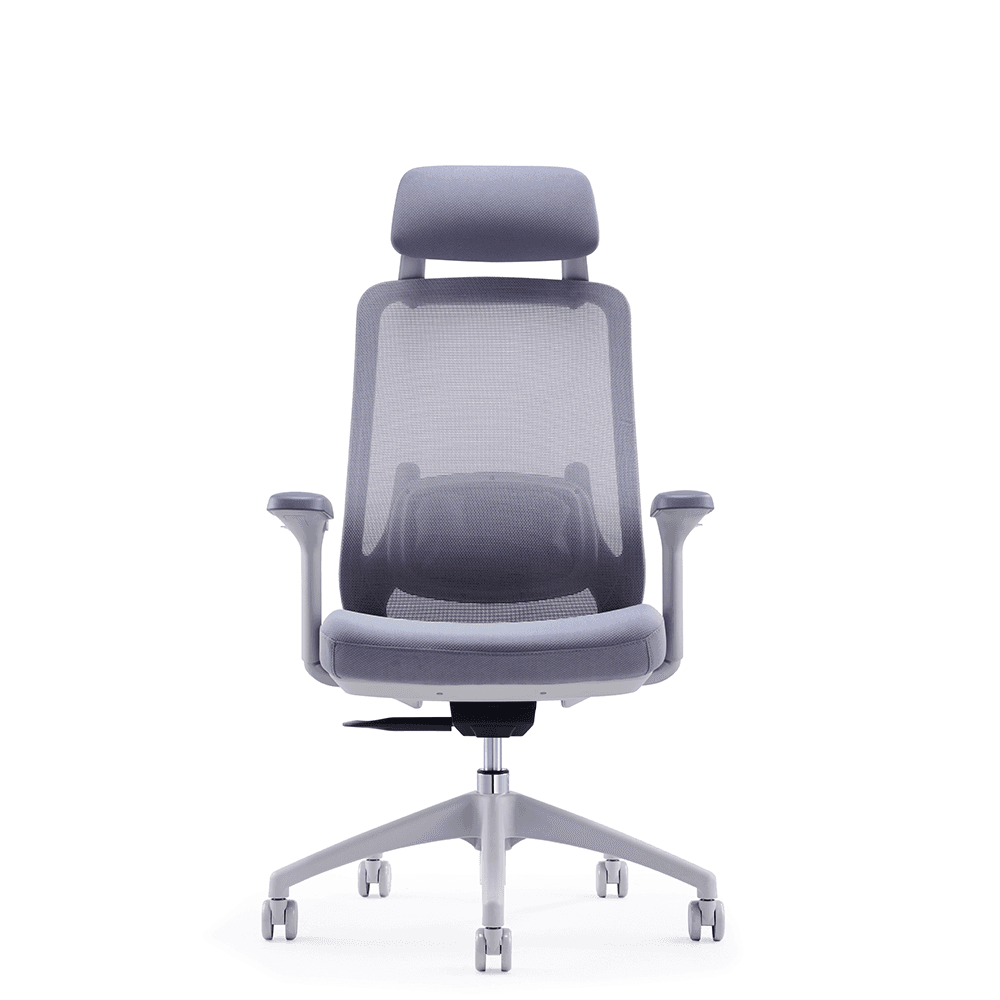 Smart ergonomic office chair with breathable mesh back, adjustable armrests, wireless lumbar massage and heating system – front view