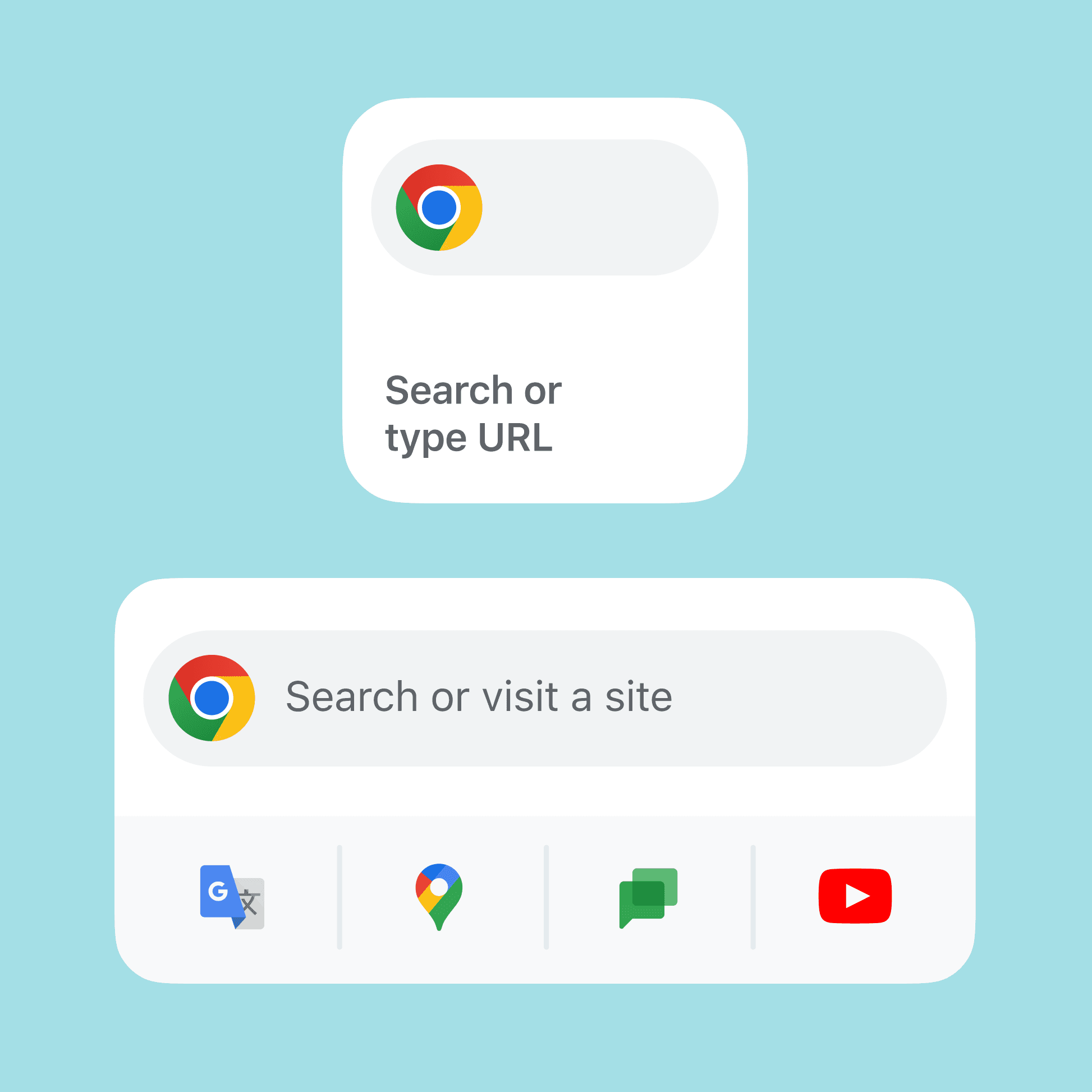 Chrome's iOS quick action widgets in medium and small sizes. 