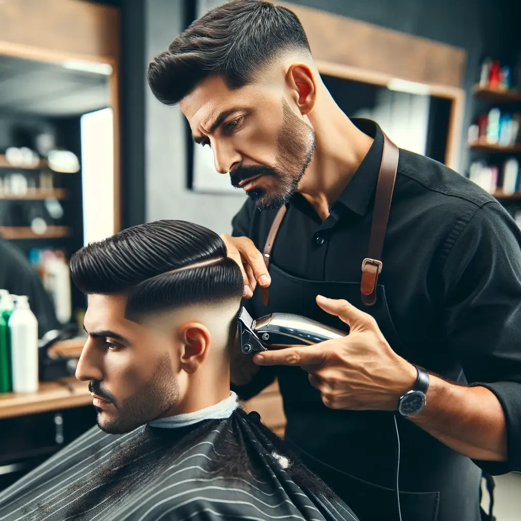 barber giving man haircut in his shop