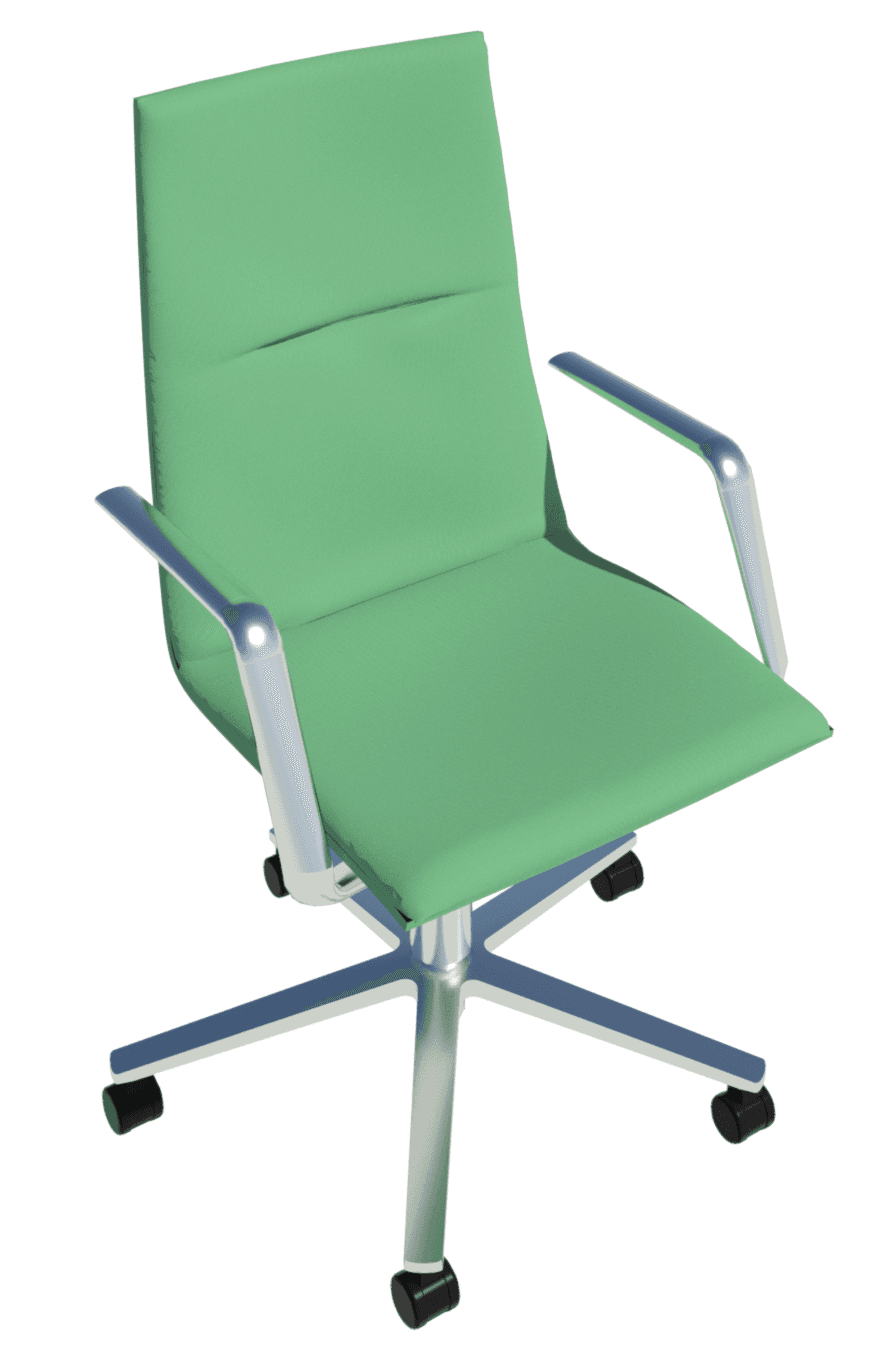 Revit render showing Sola chair with Oceanic 51/04 upholstery and high luster frame.