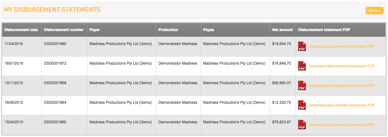 Screenshot of portal showing account details