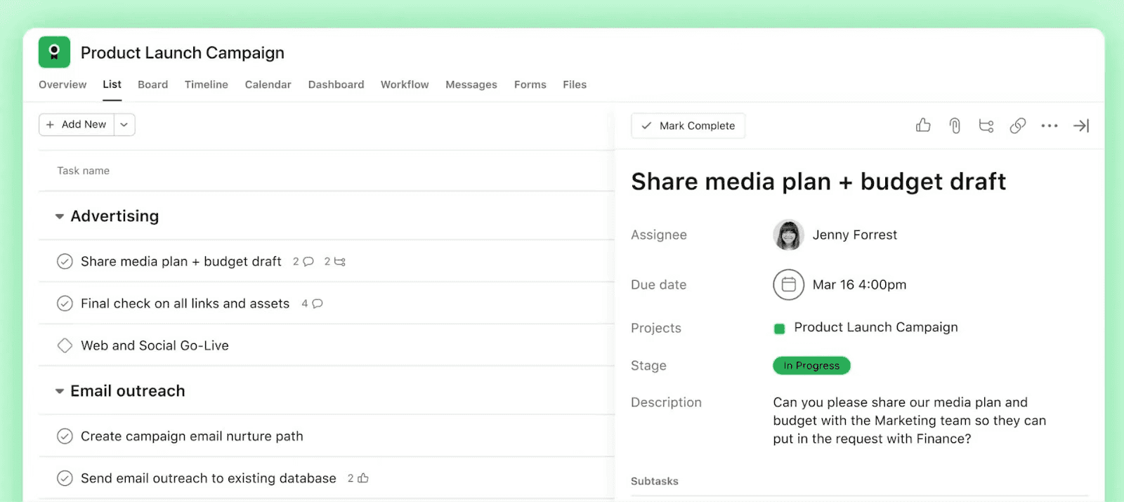 Asana's user-friendly creative task management interface