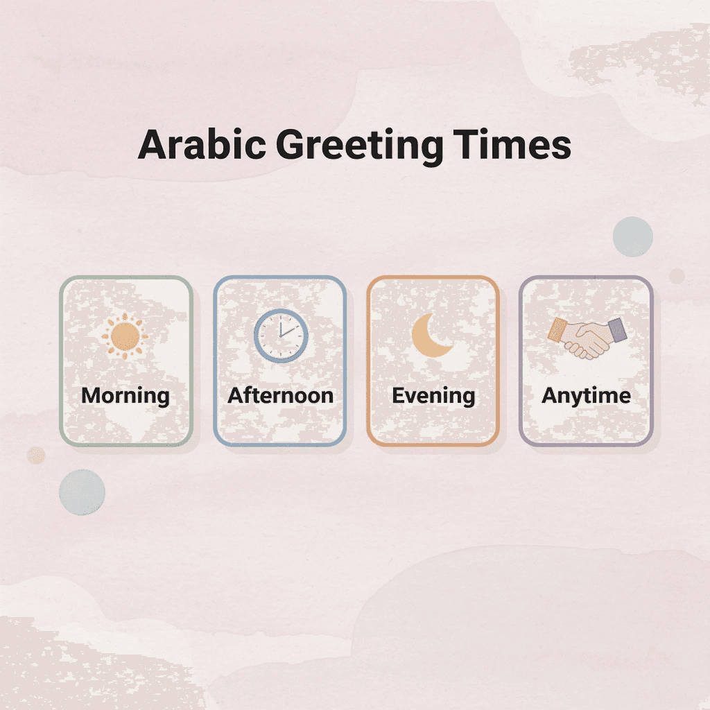 Infographic showing appropriate times for Arabic greetings