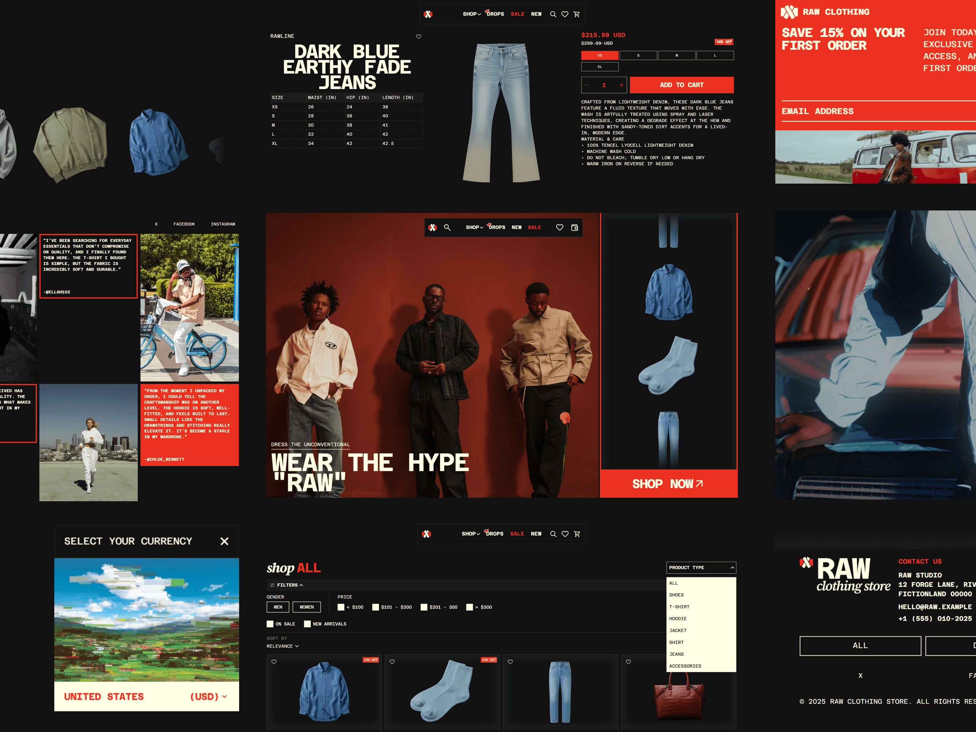 Streetwear ecommerce website layout collage showcase