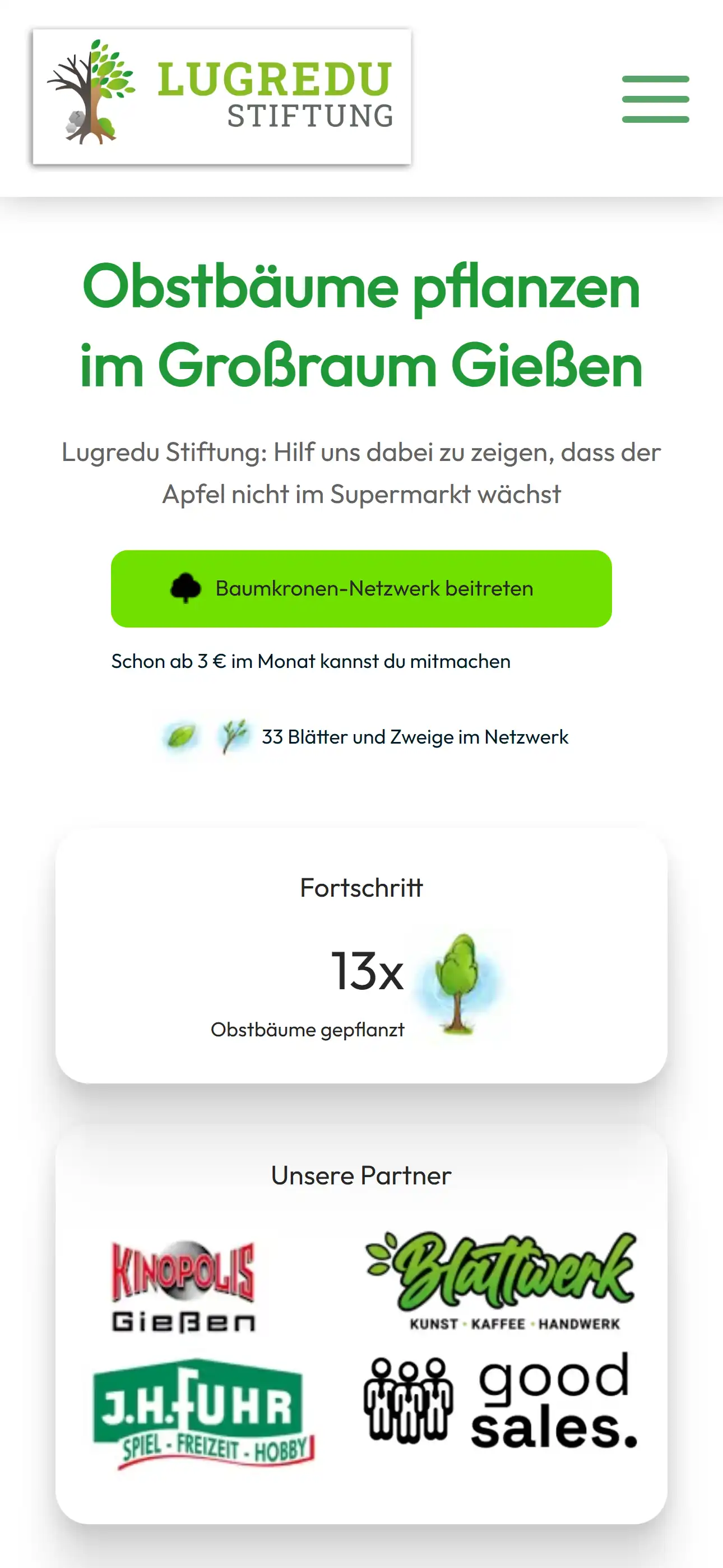 Screenshot der Hero-Komponente der Lugredu Stiftung.