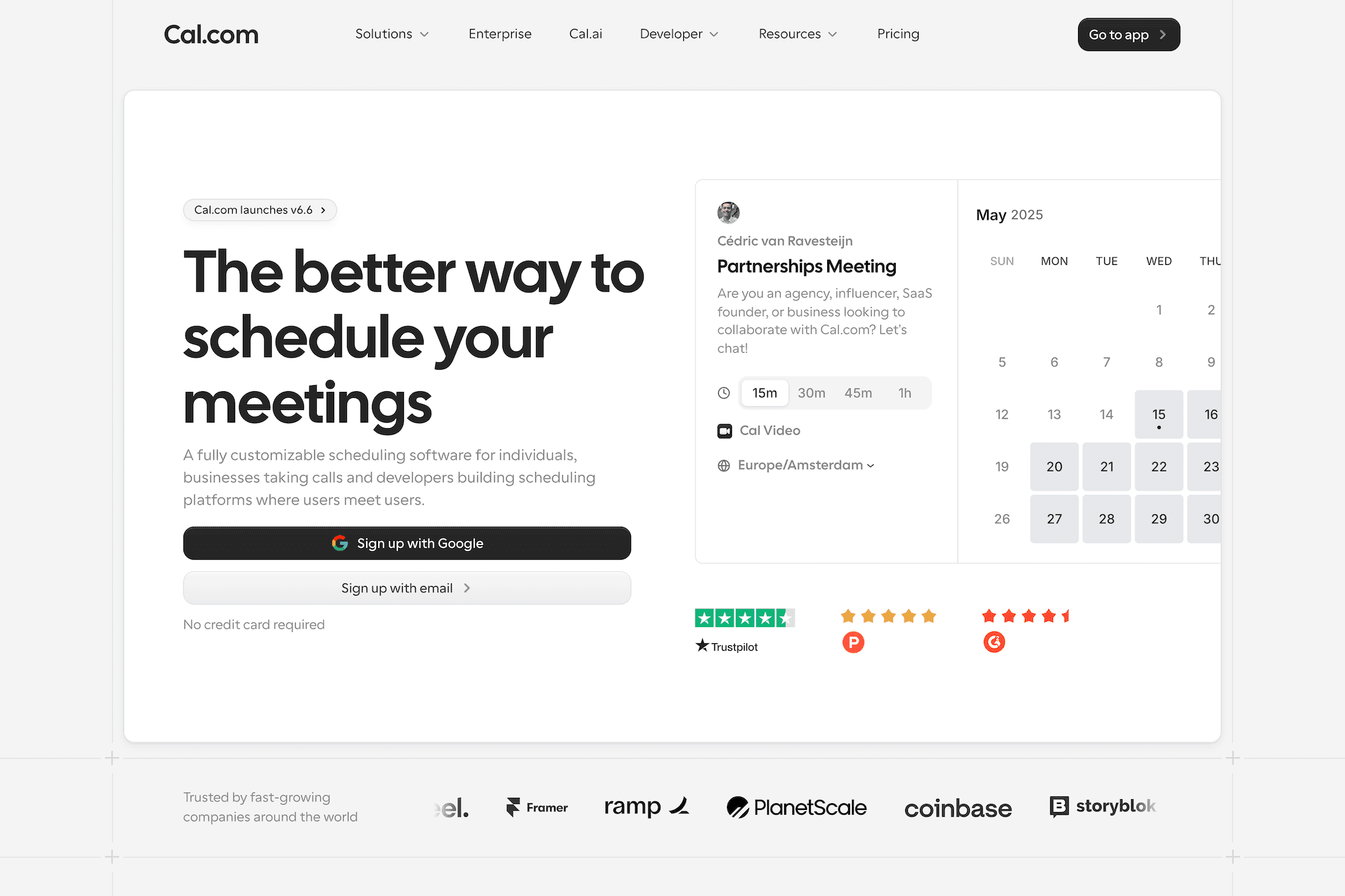 Cal.com's homepage design