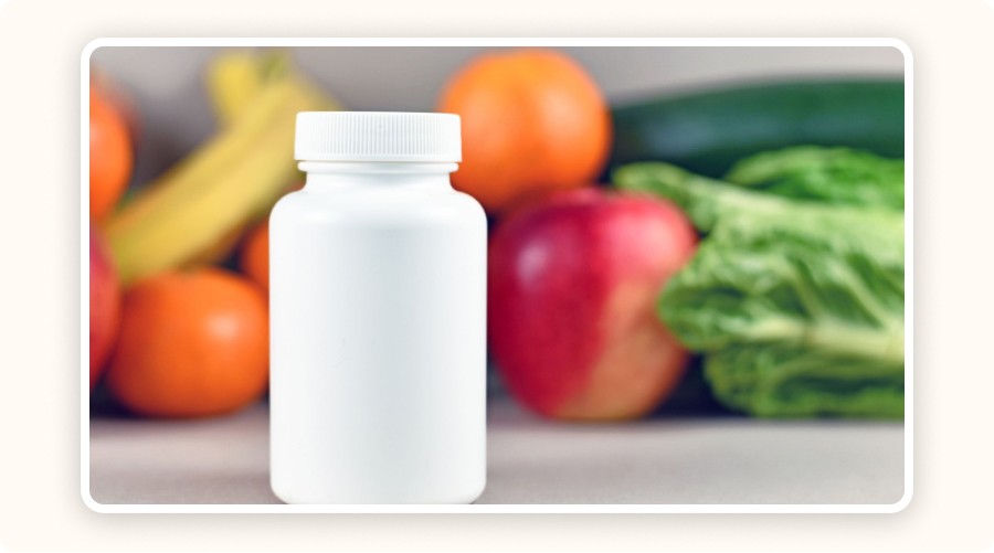 A white label supplement bottle