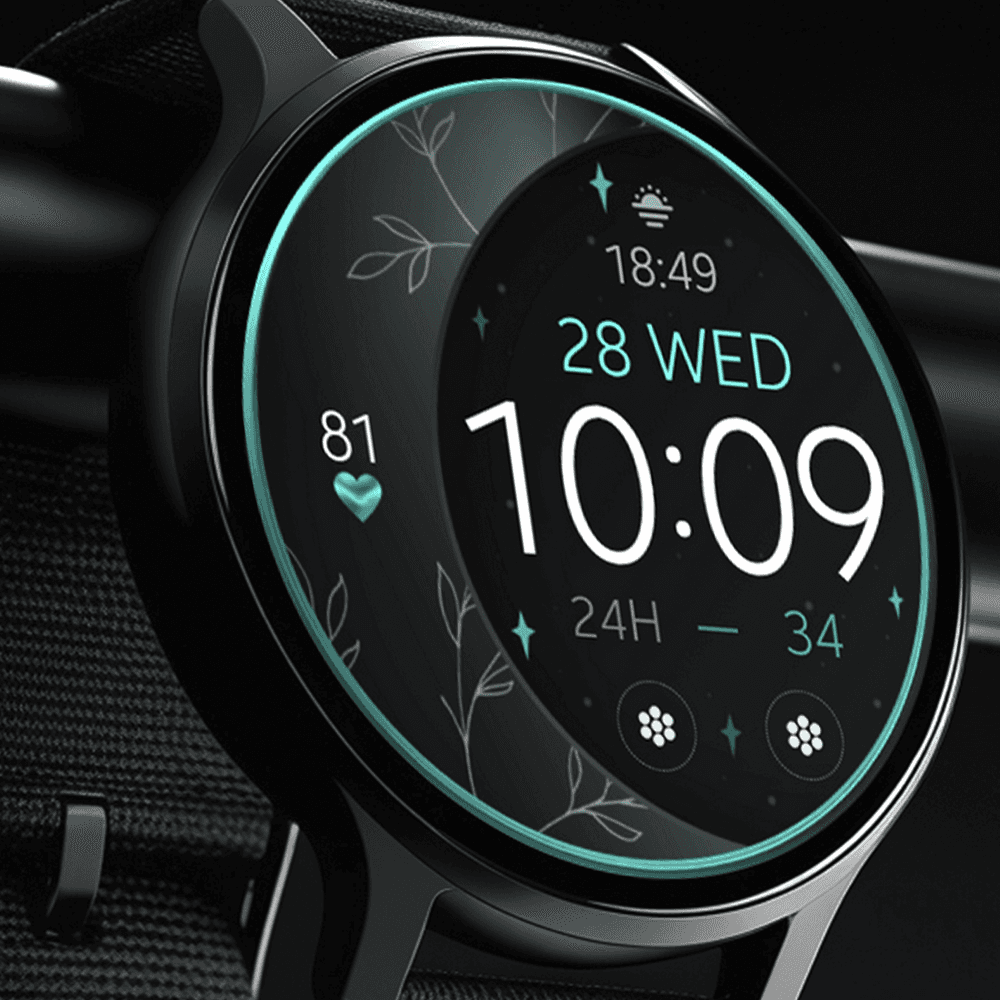 Modern Wear OS smartwatch displaying a digital watch face