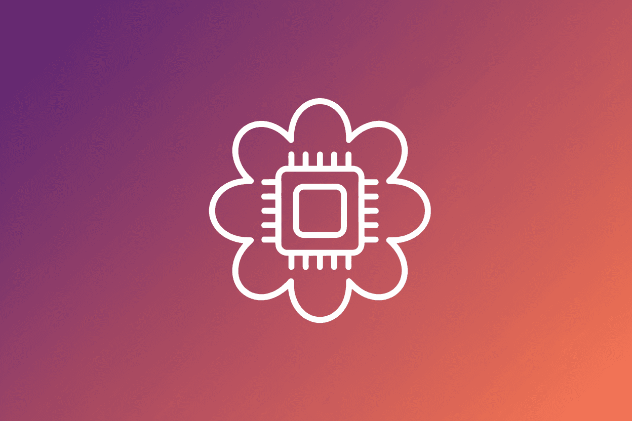 Brain and microchip icon on gradient background representing the contrast between human reasoning and AI word prediction