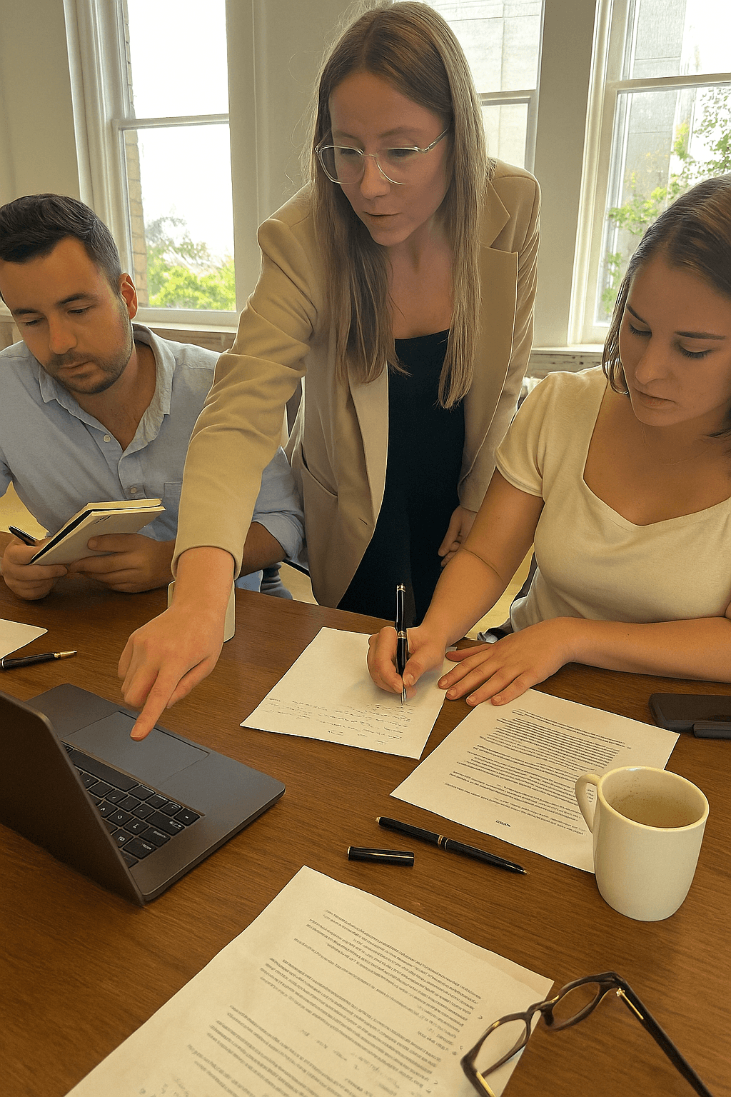 Команда перекладачів працює над документами та контрактами — професійні юридичні переклади, апостиль і нотаріальне завірення в Україні