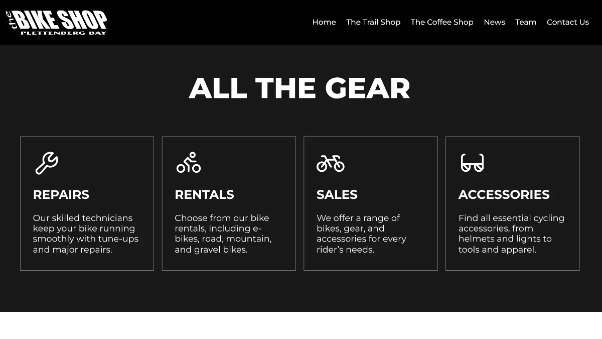 Home Pgae of The Bike Shop Website