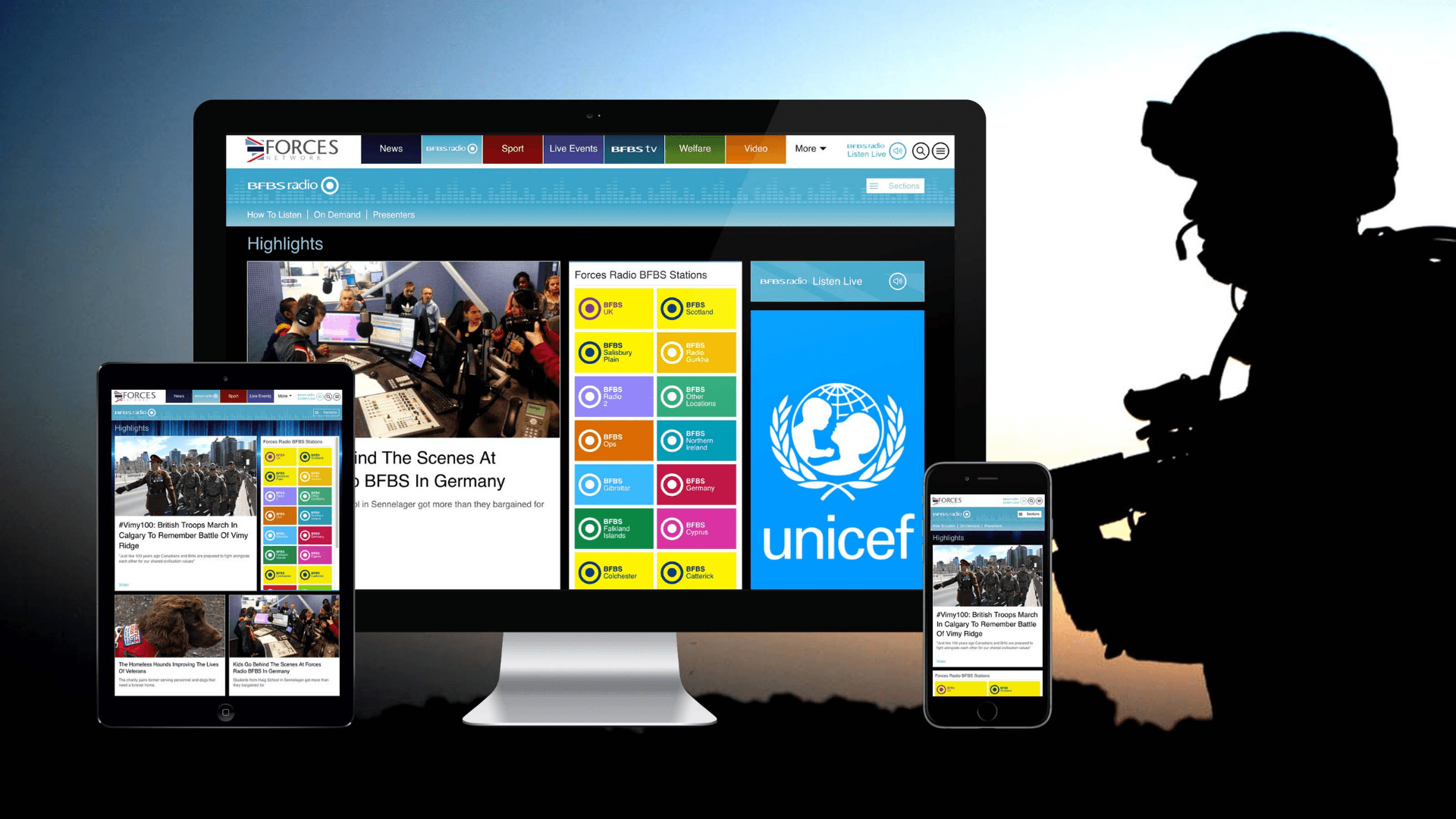 An image of the Forces Network website