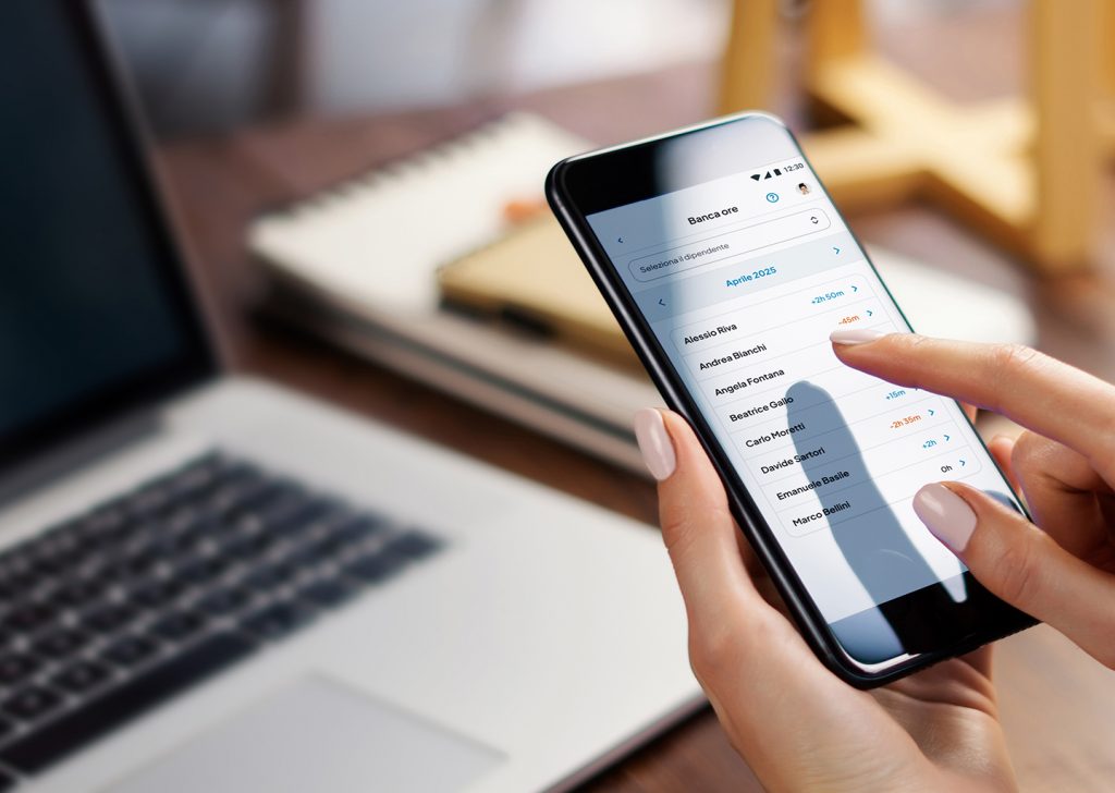 Interfaccia di Della piattaforma Fluida che mostra il saldo delle ore accumulate da un dipendente, simbolo di una gestione digitale e trasparente della banca ore