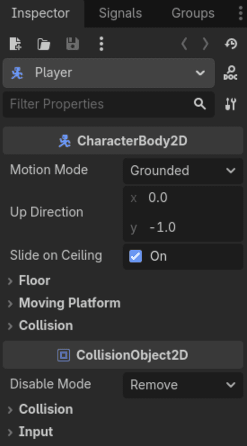 Godot Inspector showing the properties of a selected scene node