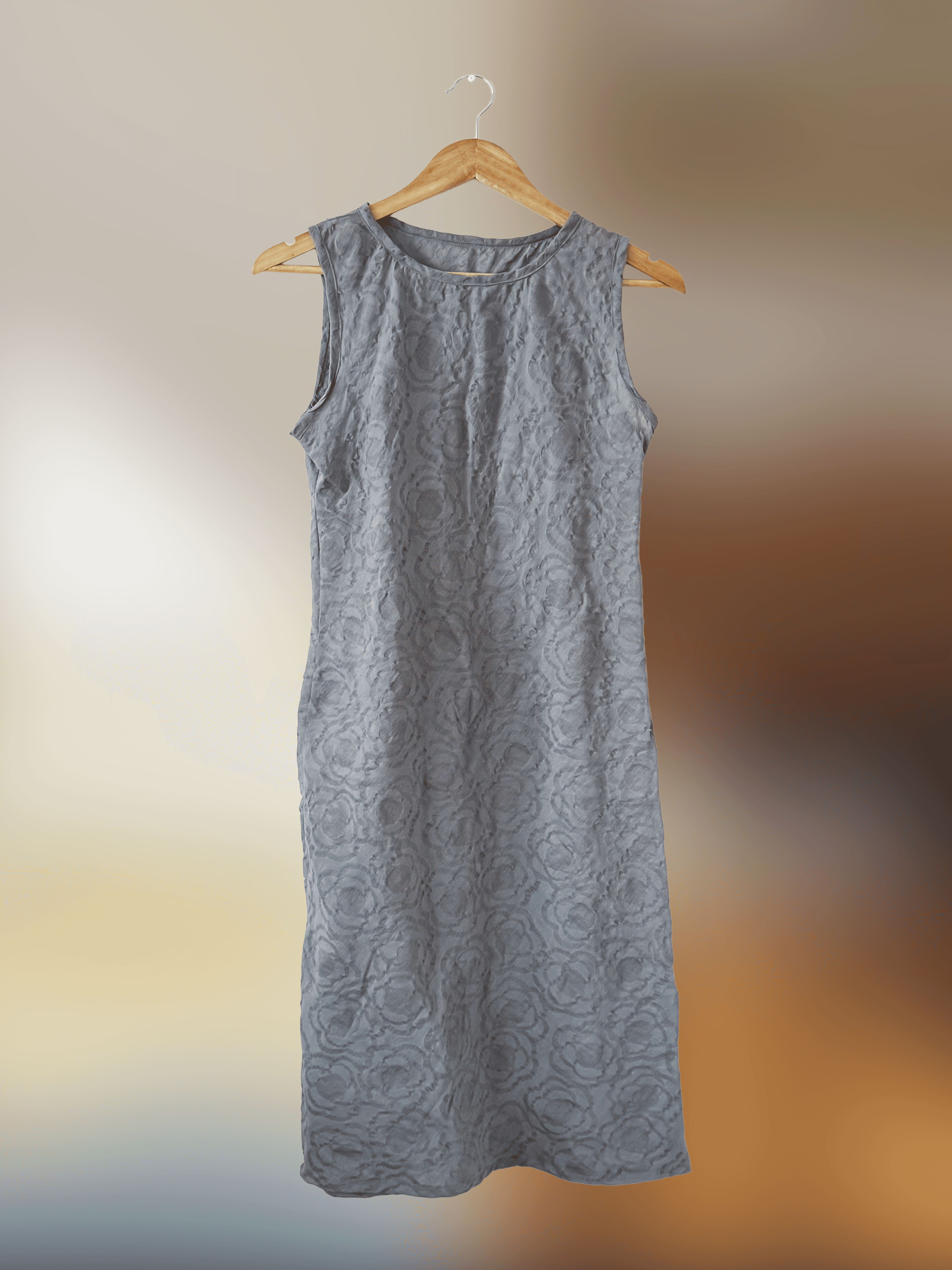 front of blue long dress