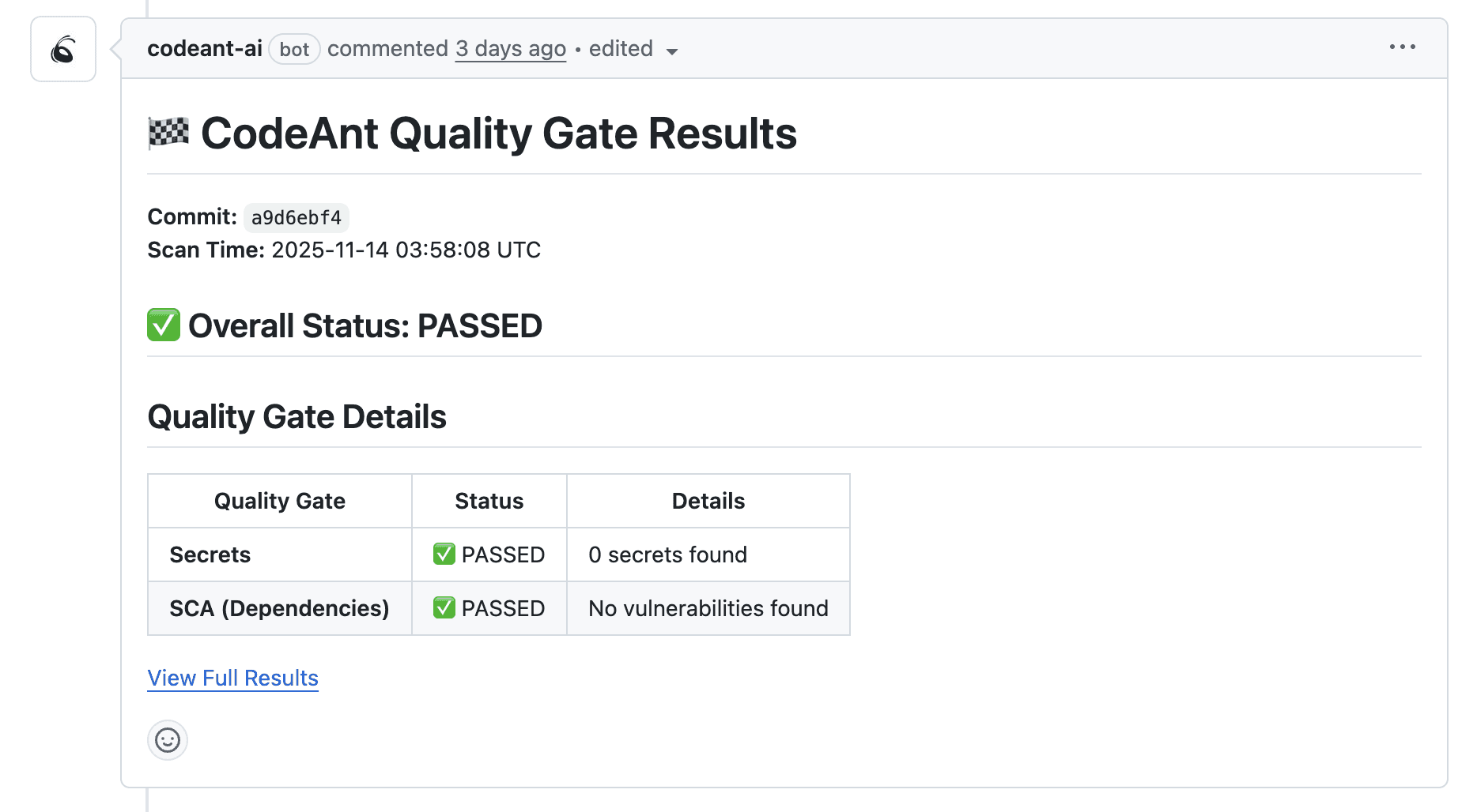CodeAnt AI appears as a status check in GitHub/GitLab/Bitbucket/Azure DevOps.