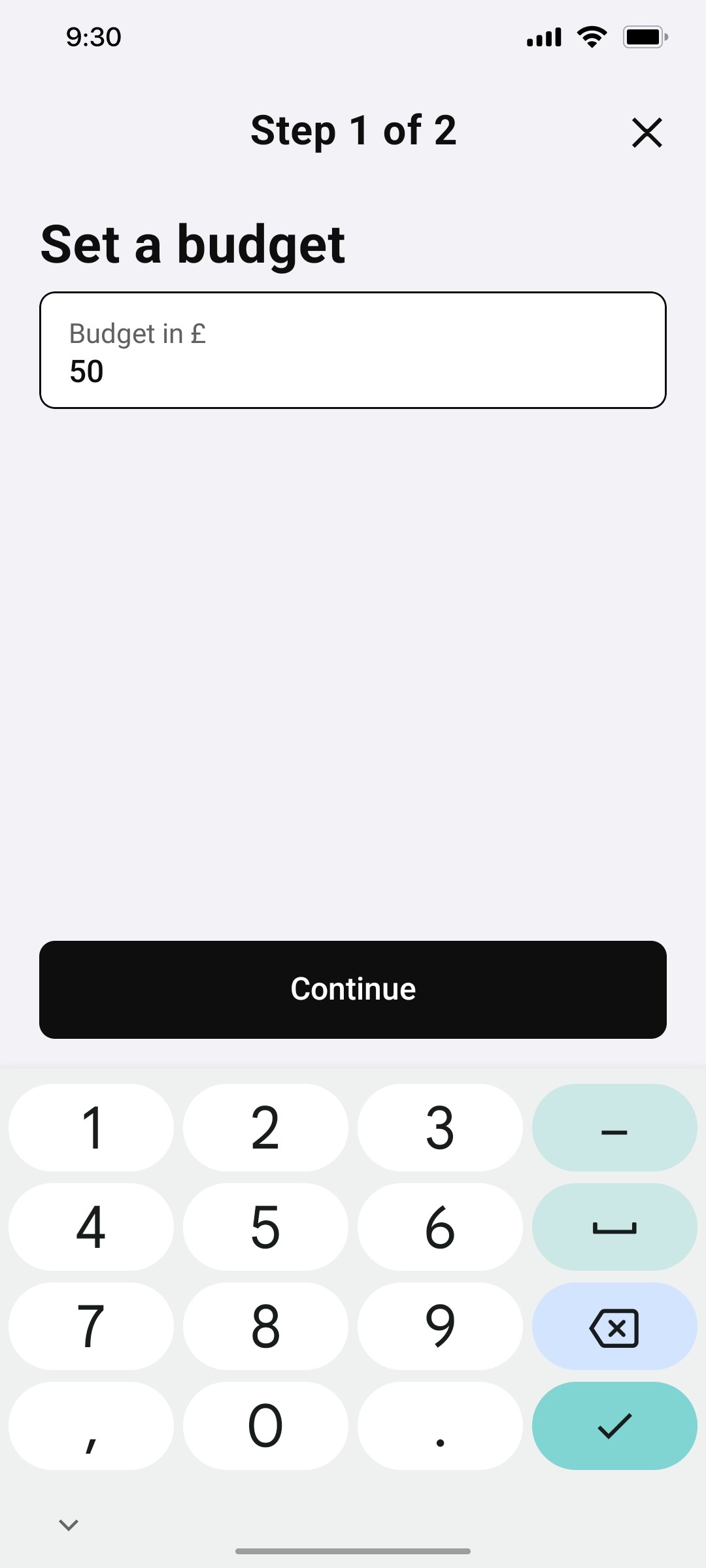 Klarna Set A Budget Page Screen