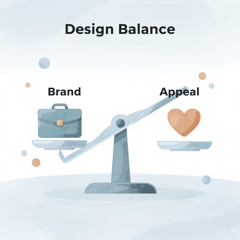 Balance scale showing brand representation versus real appeal