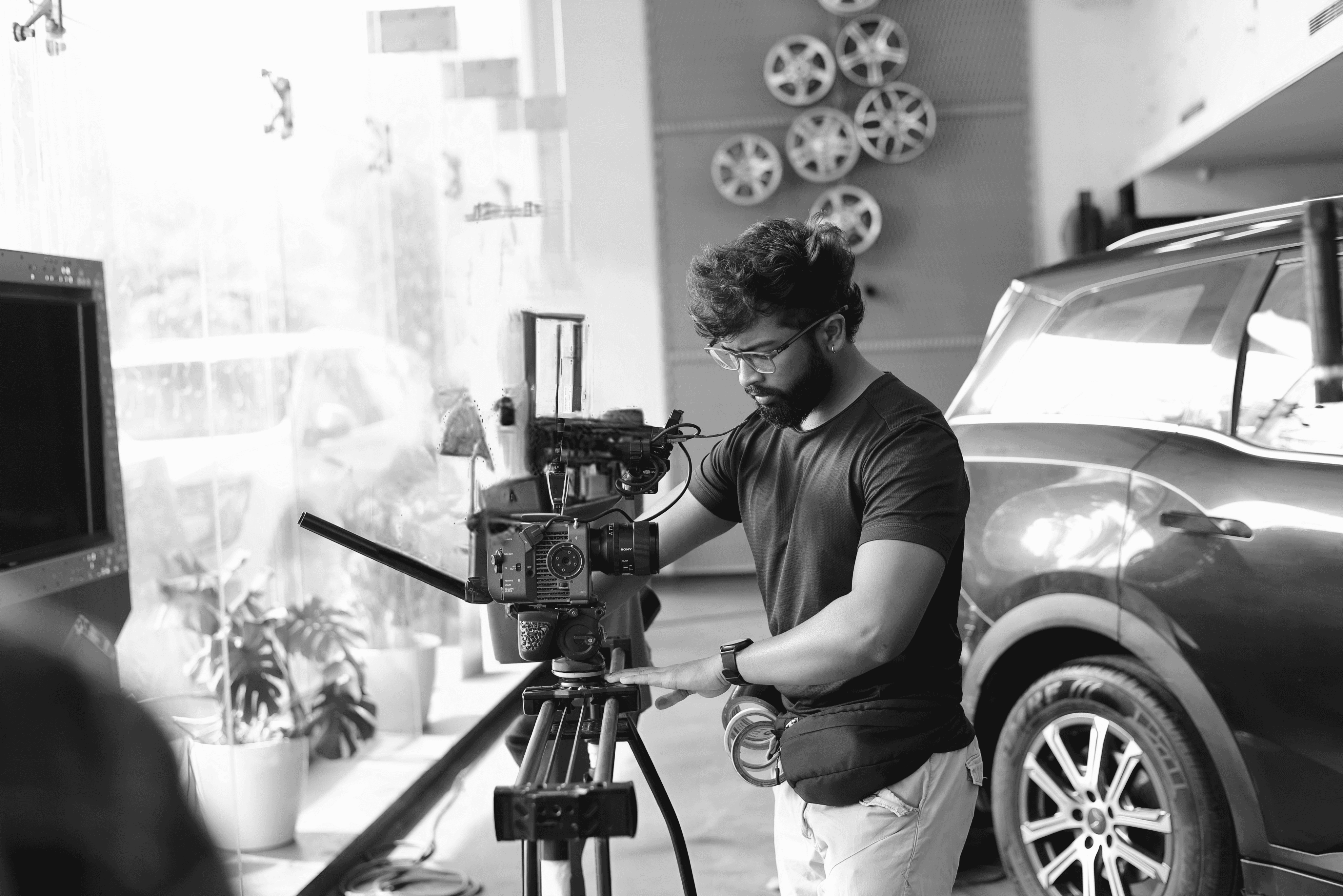 Image featuring a greyscaled website on an abstract background.