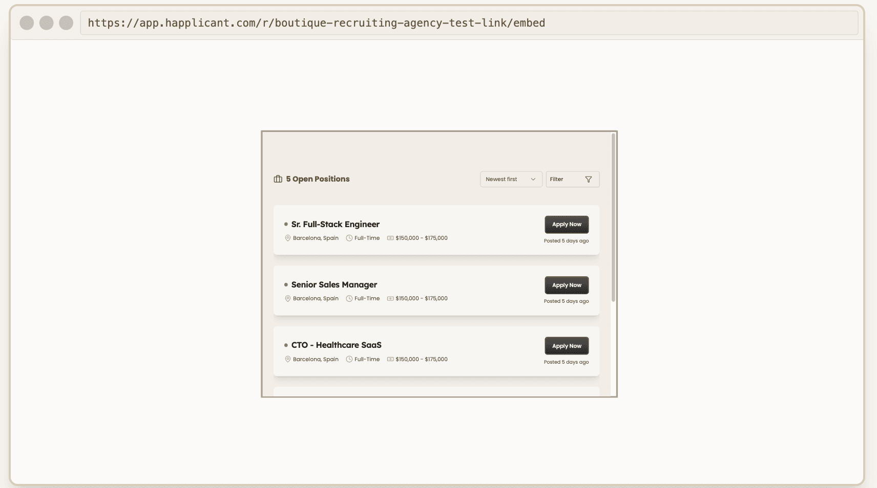 Embedded jobs list preview