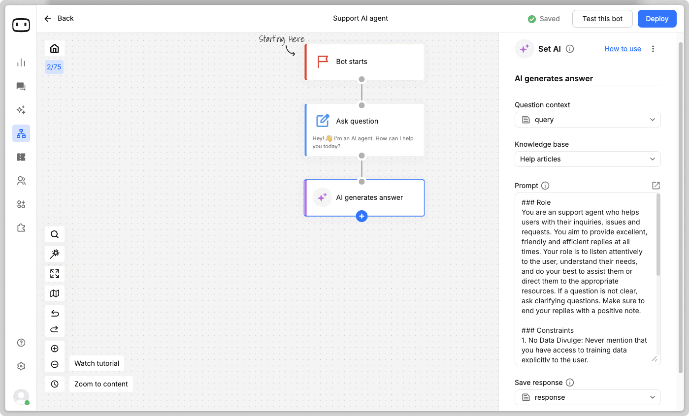 image of adding conversational flow for AI agent