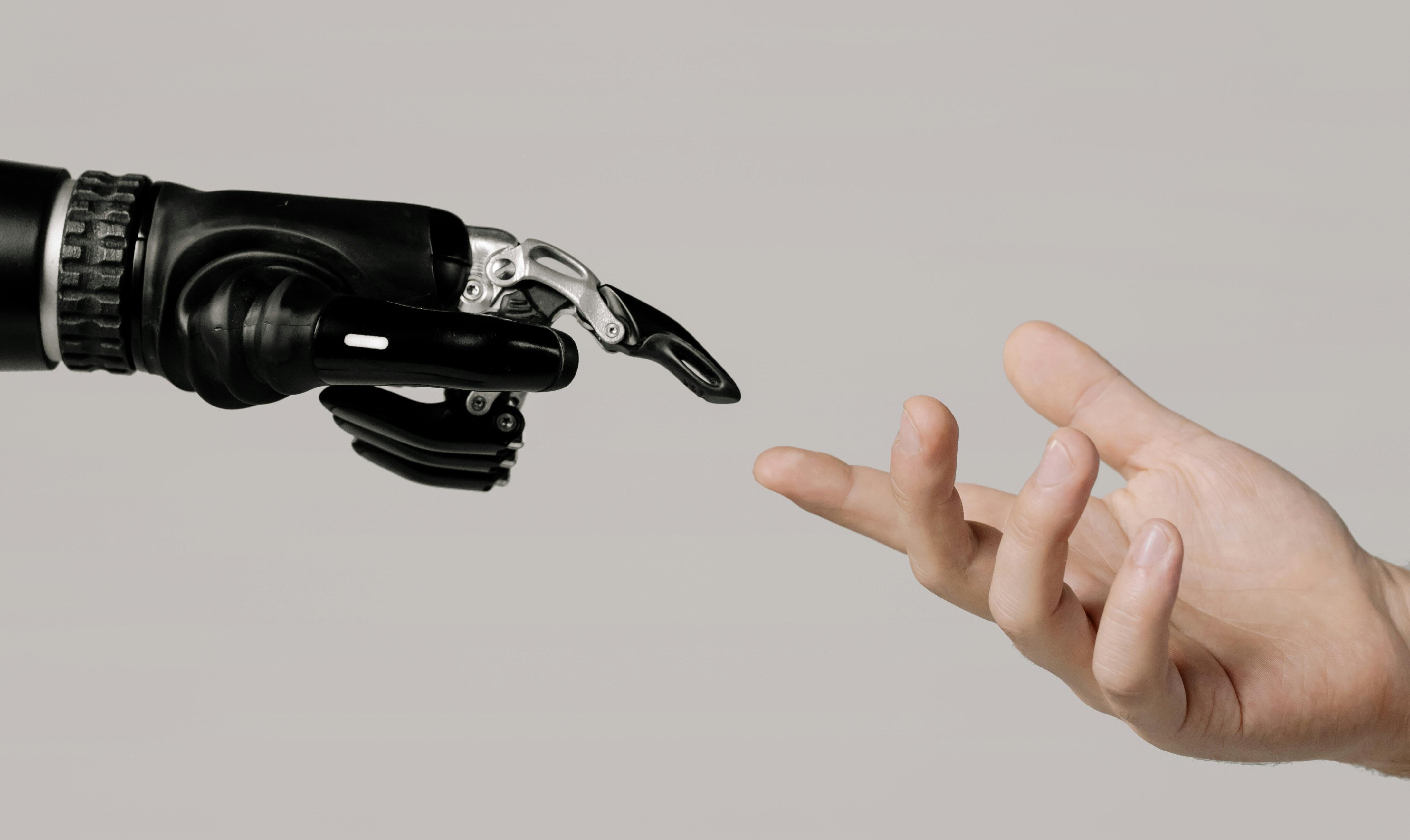 AI Robot touching Human Hand
