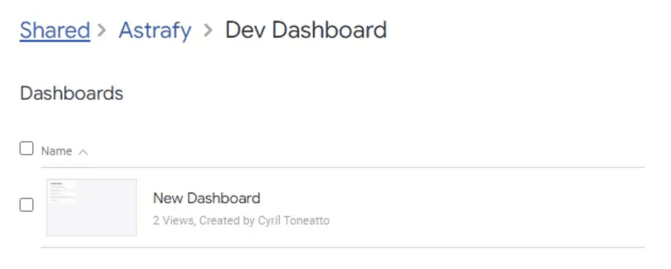 Create the dashboard in the “Dev Dashboard” folder and add your tiles and filters.