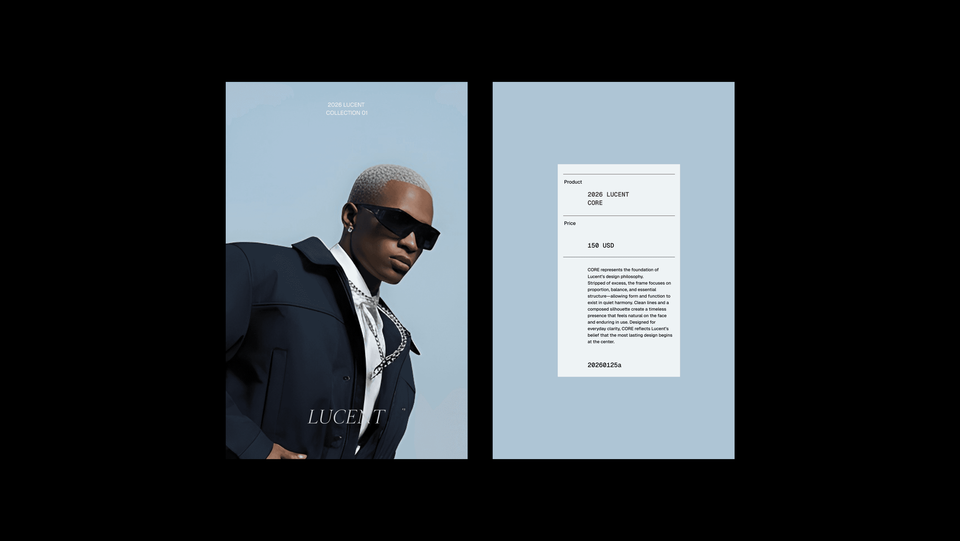 A minimalist 3D render of a standing banner or roll-up display on a beige background. The banner features a silhouette of a person in white against a blue and pink radial burst design, mounted on a sleek metal stand.